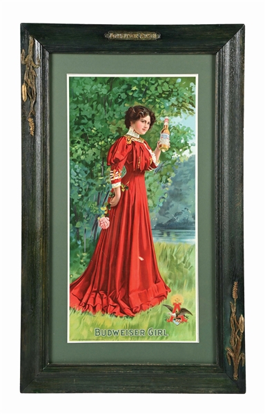 ANHEUSER-BUSCH BUDWEISER GIRL RED DRESS HOSTESS PAPER LITHOGRAPH