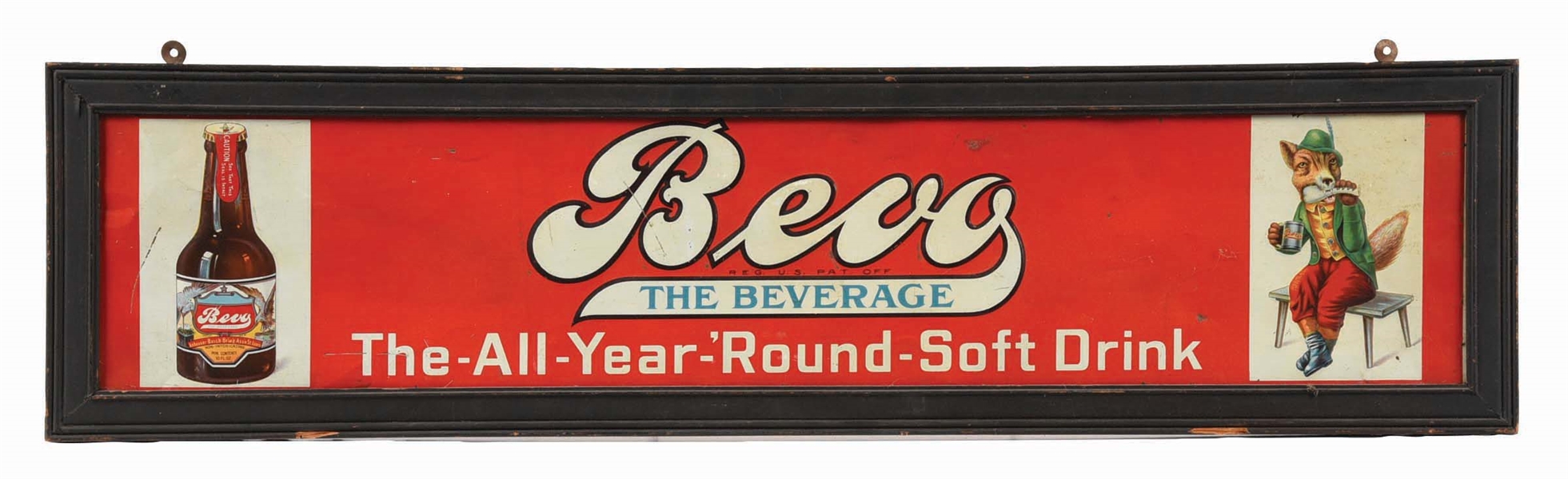 BEVO THE BEVERAGE TIN LITHO FRAMED SIGN