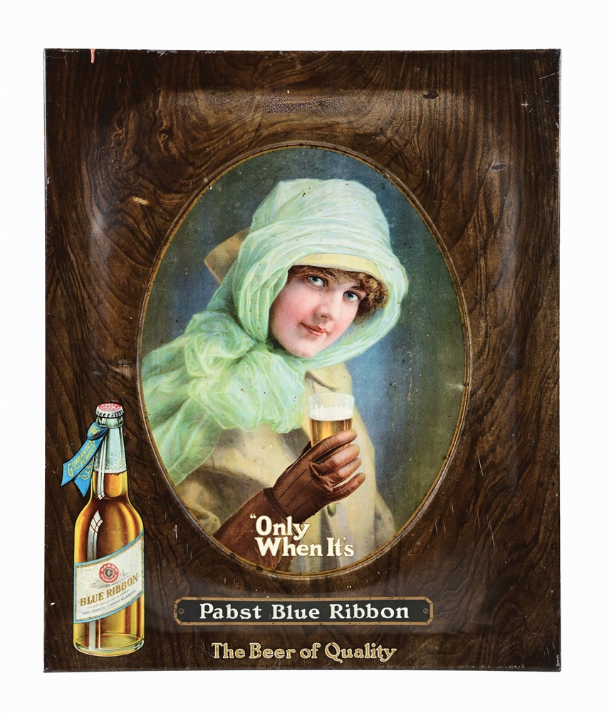 PABST BLUE RIBBON BEER TIN SELF-FRAMED LITHOGRAPH SIGN