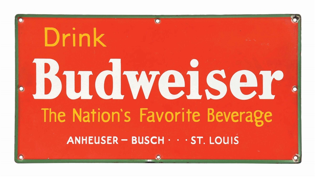 BUDWEISER "THE NATIONS FAVORITE BEVERAGE" PORCELAIN SIGN