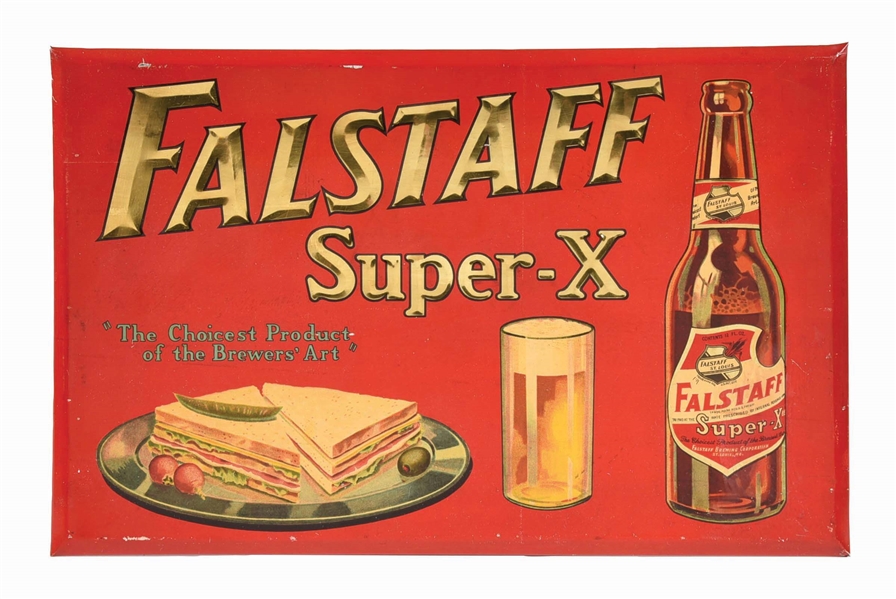 FALSTAFF SUPER-X TIN OVER CARDBOARD HANGING SIGN