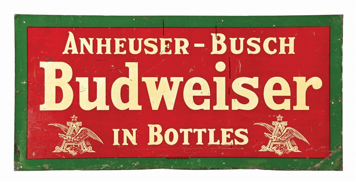 ANHEUSER-BUSCH BUDWEISER IN BOTTLES OUTDOOR TIN SIGN