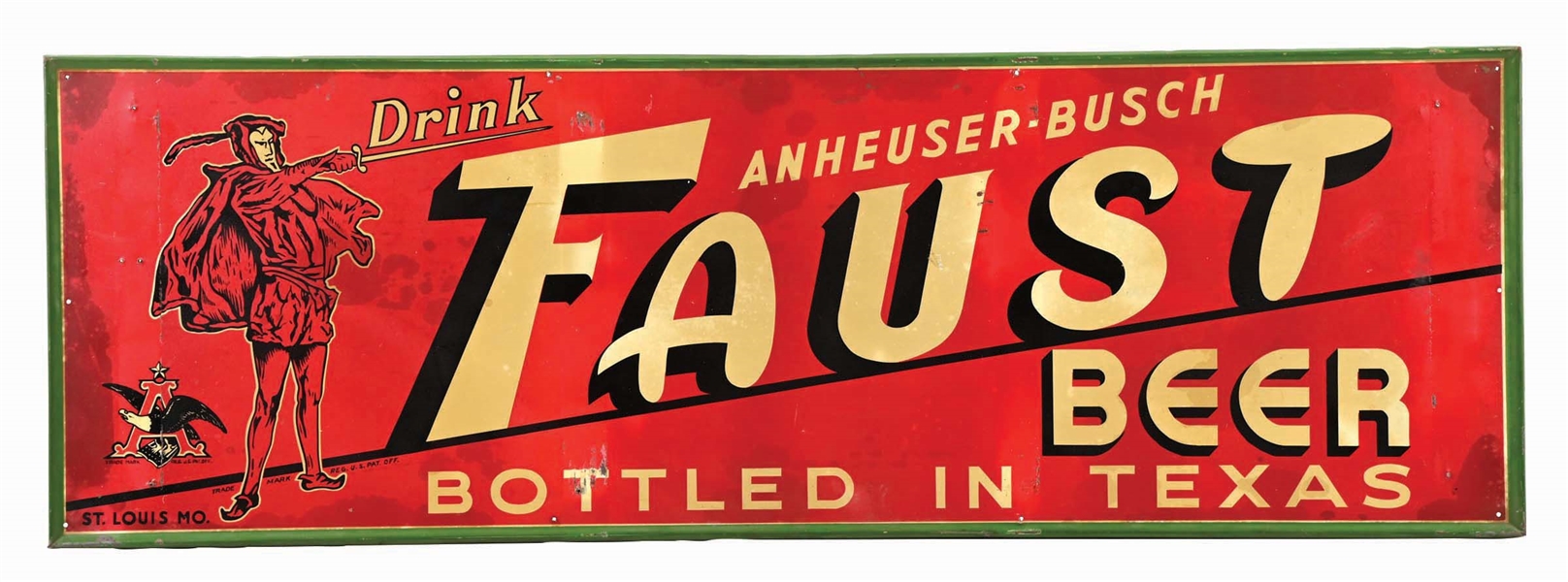 ANHEUSER-BUSCH FAUST BEER BOTTLED IN TEXAS PAINTED TIN SIGN