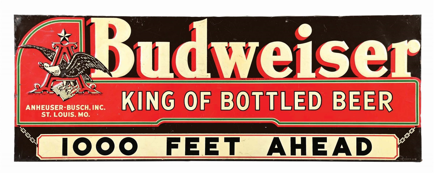 ANHEUSER-BUSCH BUDWEISER KING OF BOTTLED BEER TIN PAINTED SIGN