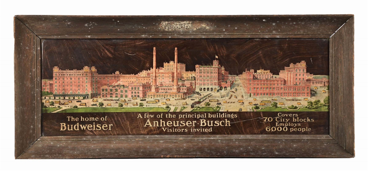 ANHEUSER-BUSCH THE HOME OF BUDWEISER TIN LITHOGRAPH FACTORY SCENE