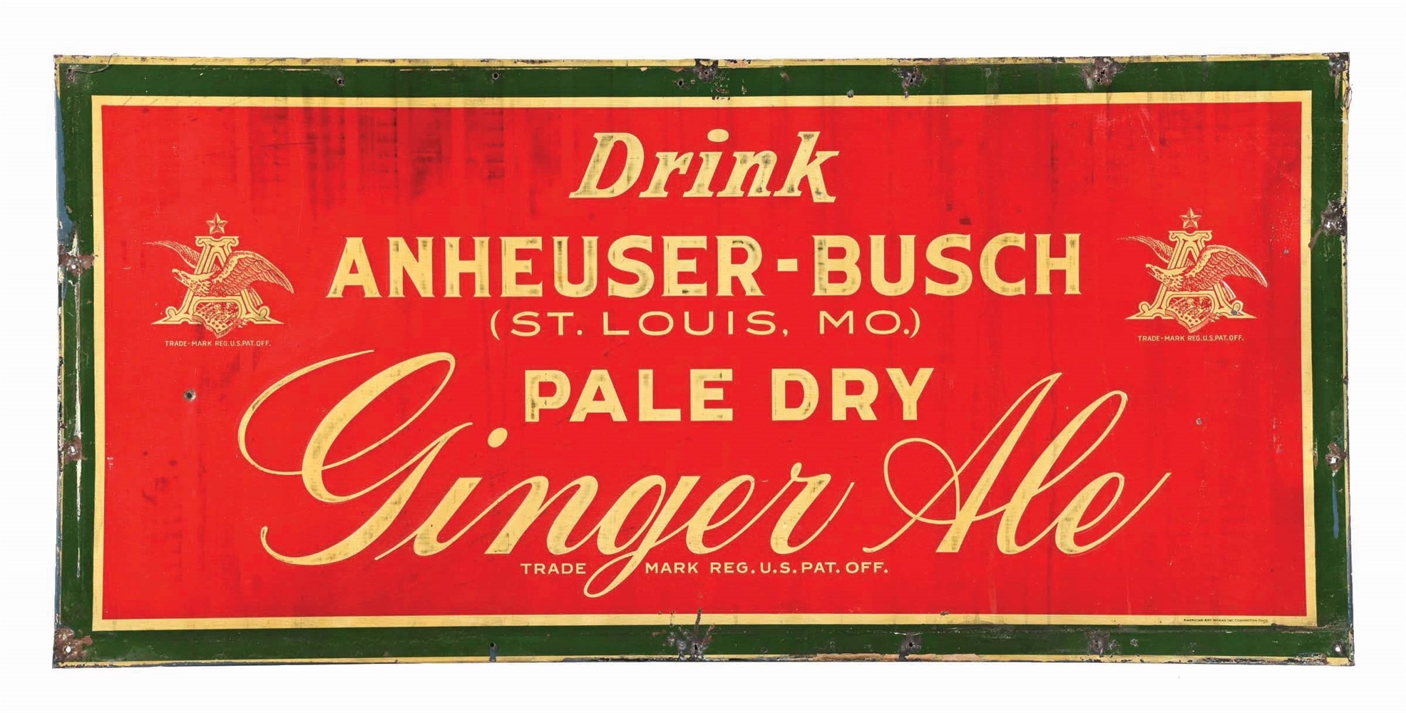 ANHEUSER-BUSCH GINGER ALE TIN OUTDOOR SIGN