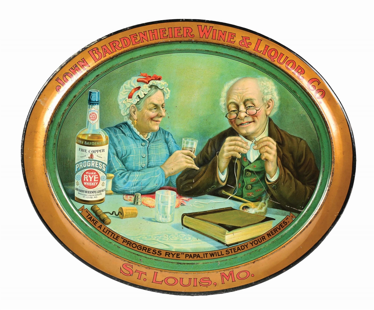 JOHN BARDENHEIER WINE AND LIQUOR CO. SELF FRAMED TIN LITHO SIGN