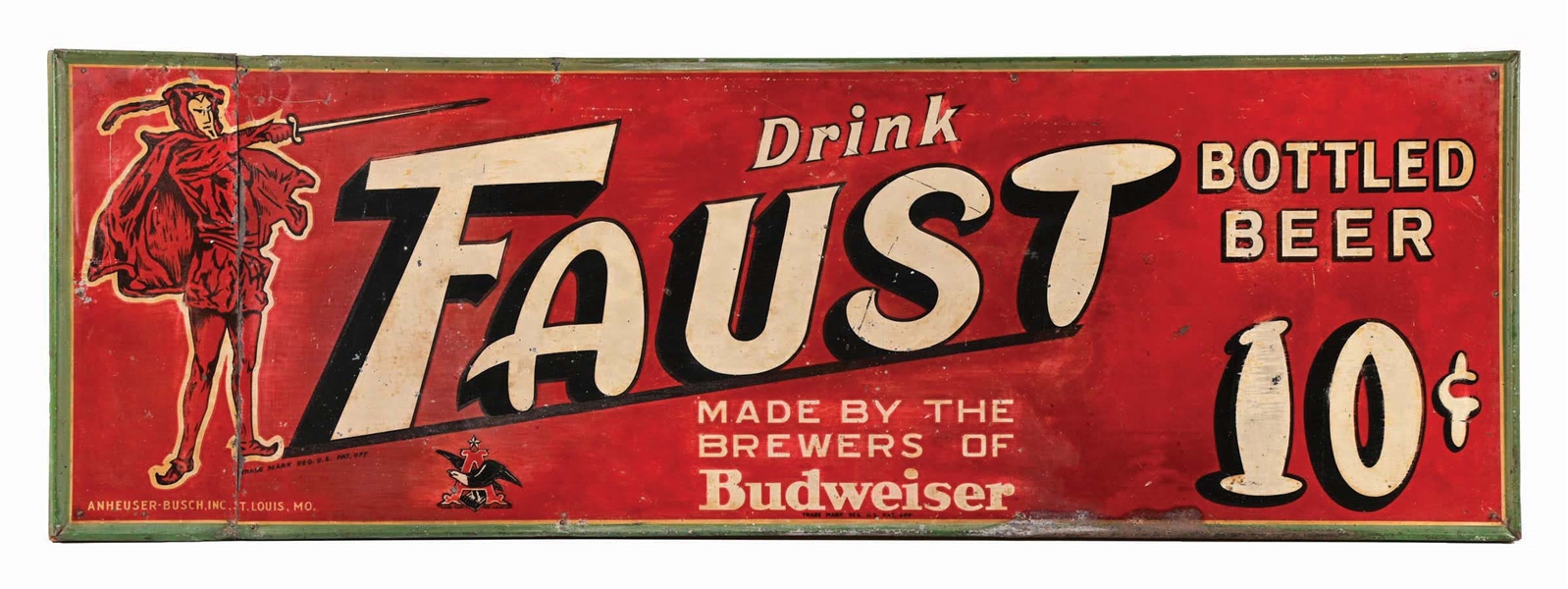 FAUST 10¢ BOTTLE BEER TIN OUTDOOR SIGN