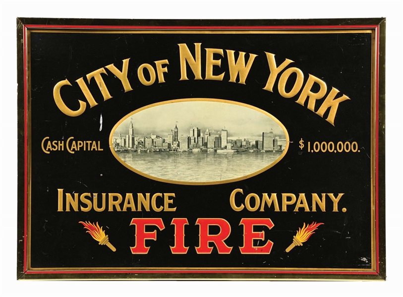 CITY OF NEW YORK FIRE INSURANCE COMPANY TIN LITHO SIGN