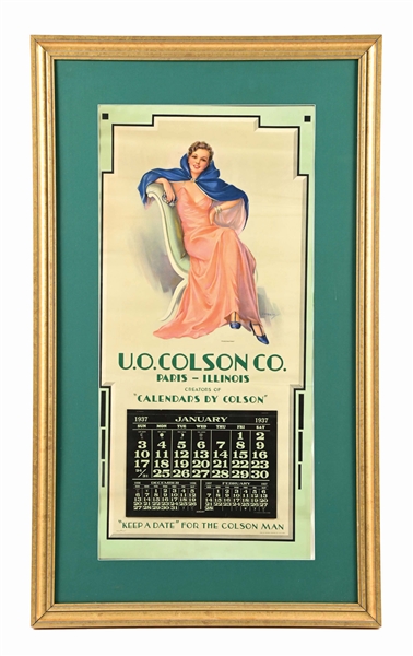 U.O. COLSON CO. 1937 CALENDAR LITHOGRAPH