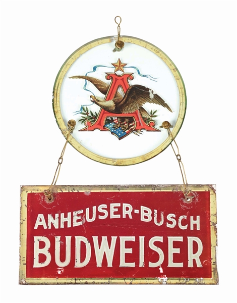 ANHEUSER-BUSCH BUDWEISER REVERSE GLASS HANGING SIGN