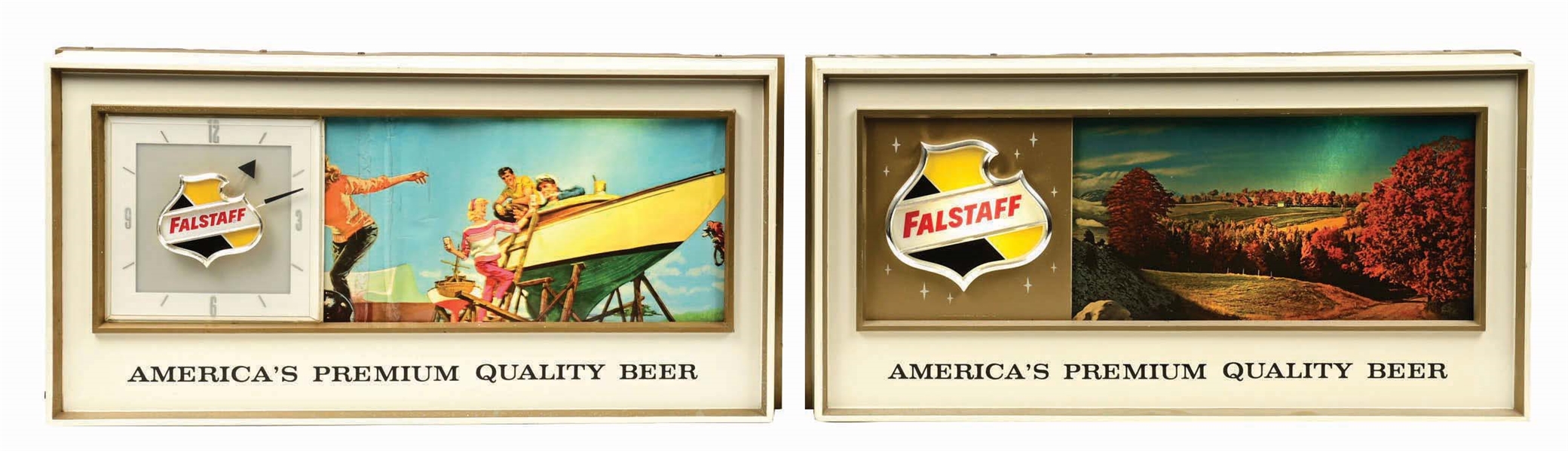 PAIR OF FALSTAFF BEER ROTATING CLOCK & ROTATING MOTION SIGNS