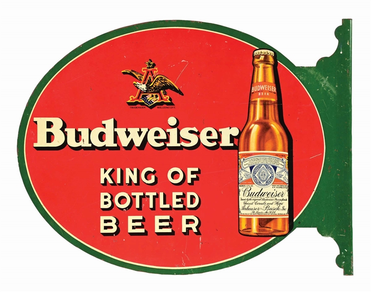 ANHEUSER-BUSCH BUDWEISER DOUBLE SIDED METAL FLANGE SIGN