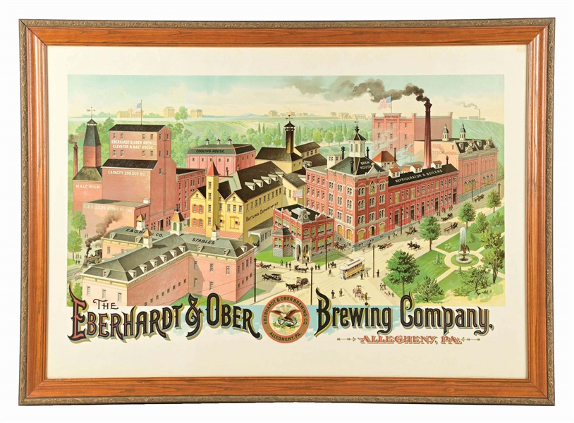 THE EBERHARDT & OBER BREWING CO. FACTORY SCENE LITHOGRAPH