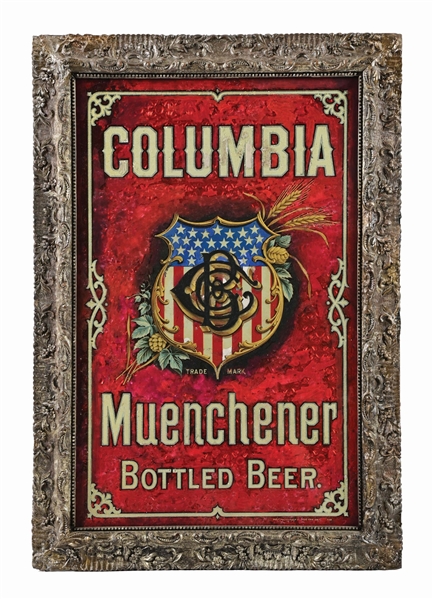 COLUMBIA MUENCHENER BOTTLED BEER FOIL & REVERSE GLASS SIGN