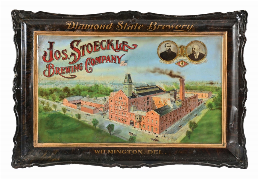 JOSEPH STOECKLE BREWING CO. DIAMOND STATE BREWERY WILMINGTON, DELAWARE SELF FRAMED TIN LITHOGRAPH SIGN