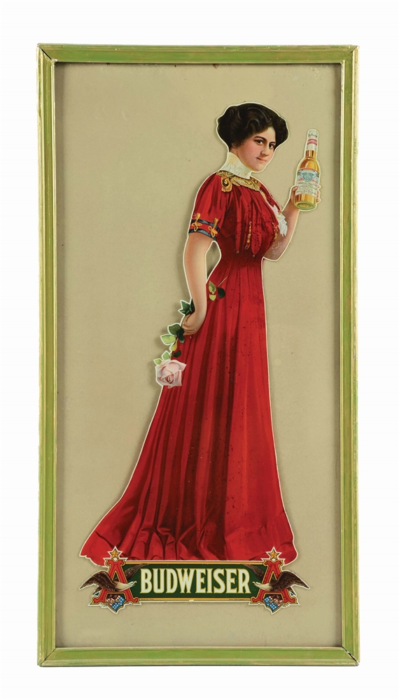 ANHEUSER-BUSCH RED DRESS TRANSFER DECAL ON GLASS SIGN