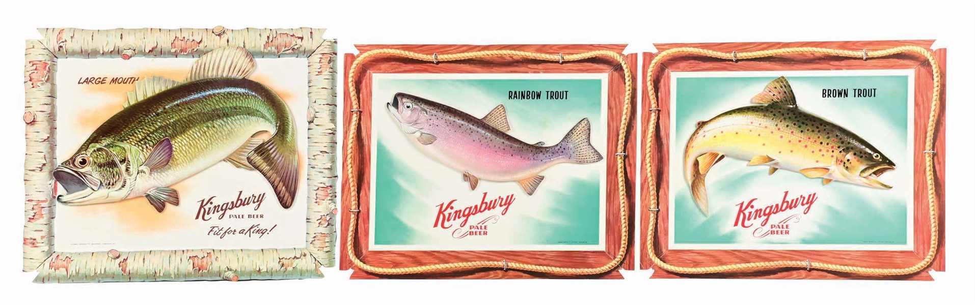 LOT OF 3: KINGSBURY PALE BEER UNUSED CARDBOARD FISH SIGNS