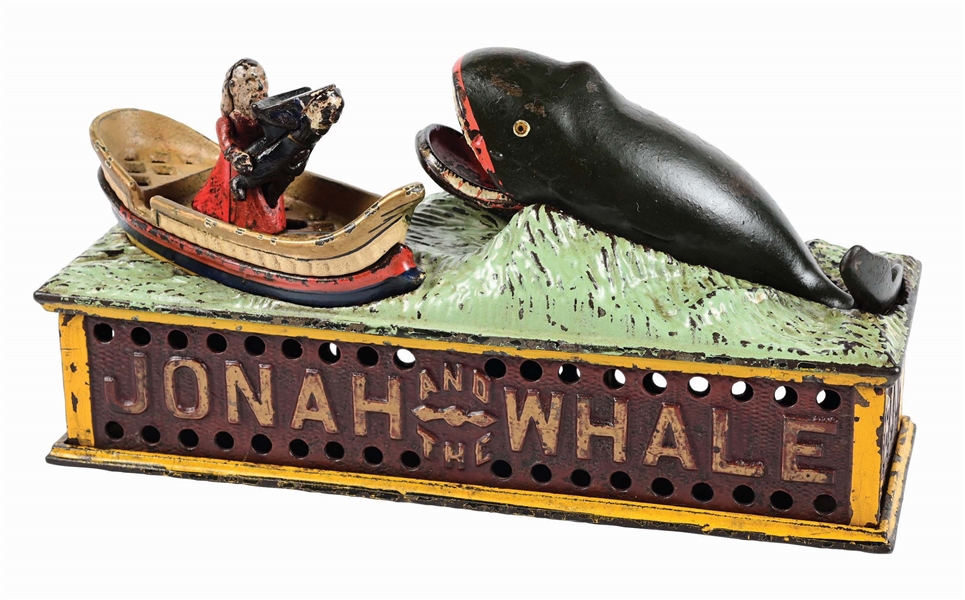 SHEPARD HARDWARE JONAH AND THE WHALE CAST IRON MECHANICAL BANK