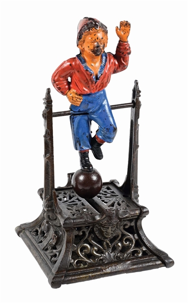 J. BARTON SMITH CO. BOY ON TRAPEZE CAST IRON MECHANICAL BANK