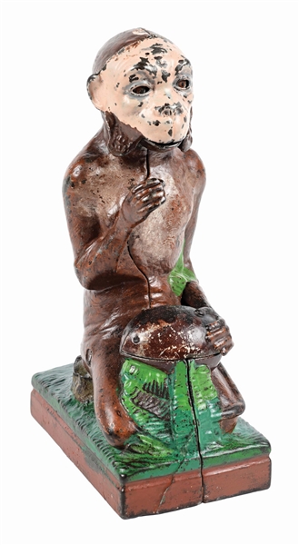 J. & E. STEVENS MONKEY & COCONUT CAST IRON MECHANICAL BANK