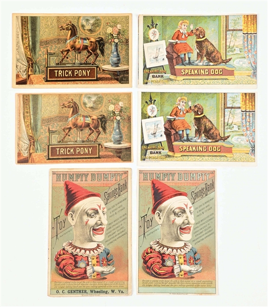 LOT OF 6: MECHANICAL BANK TRADE CARDS