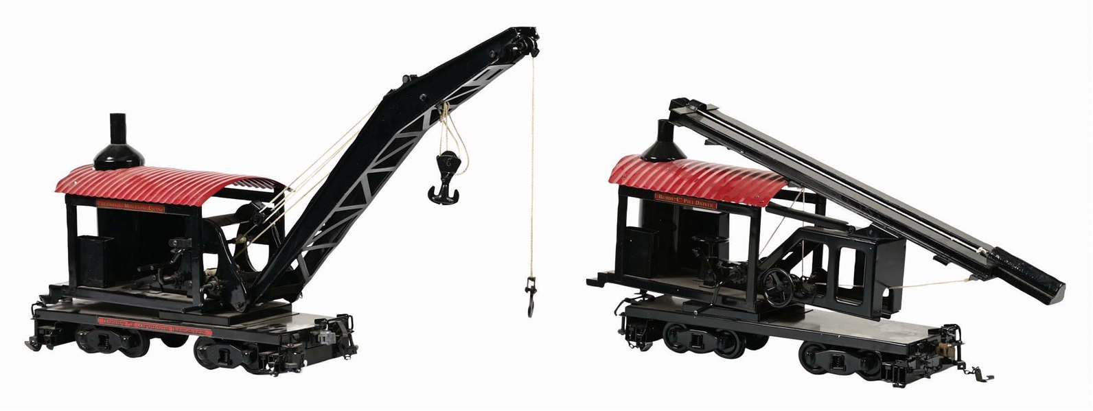 LOT OF 2: T-REPRODUCTION OUTDOOR RAILROAD WRECKING CRANE & PILE DRIVER