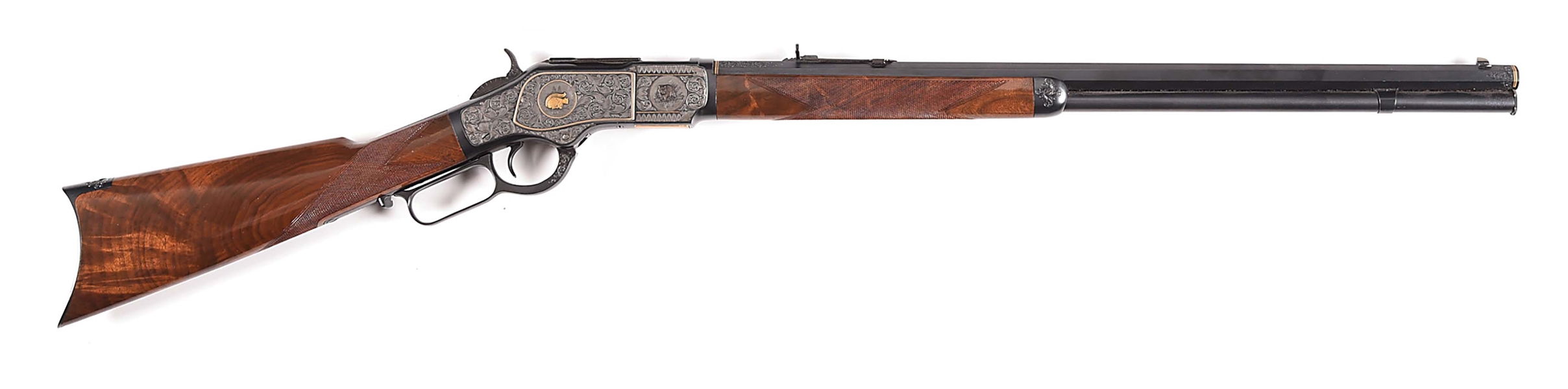 (C) GLIMM ENGRAVED ONE OF ONE THOUSAND UPGRADED WINCHESTER MODEL 1873 RIMFIRE LEVER ACTION RIFLE.