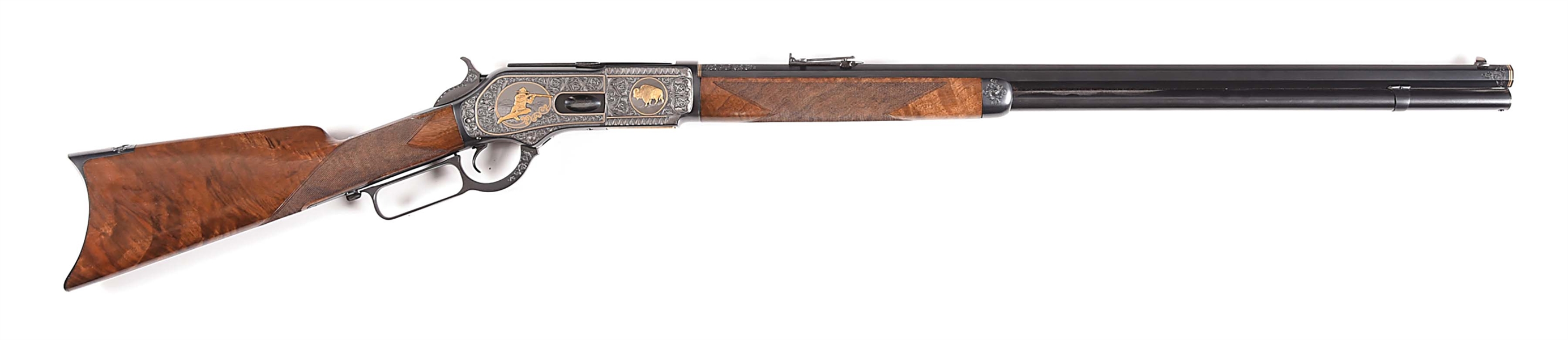 (A) GLIMM UPGRADE ENGRAVED ONE OF ONE HUNDRED WINCHESTER MODEL 1876 LEVER ACTION RIFLE.