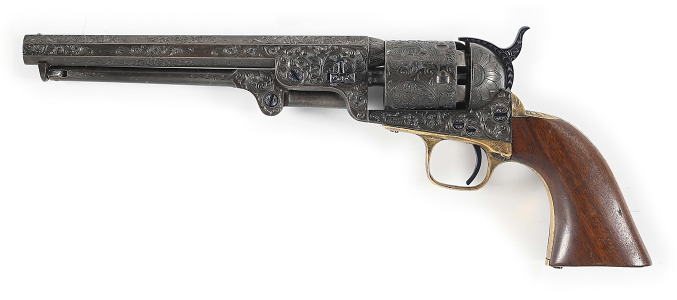 (A) W.B. ELLIS ENGRAVED COLT 1851 NAVY SINGLE ACTION PERCUSION REVOLVER. 