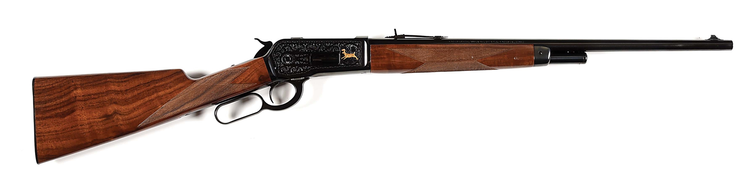 (M) BOXED AND ENGRAVED WITH GOLD DELUXE WINCHESTER MODEL 1886 EXTRA LIGHT LEVER ACTION RIFLE.