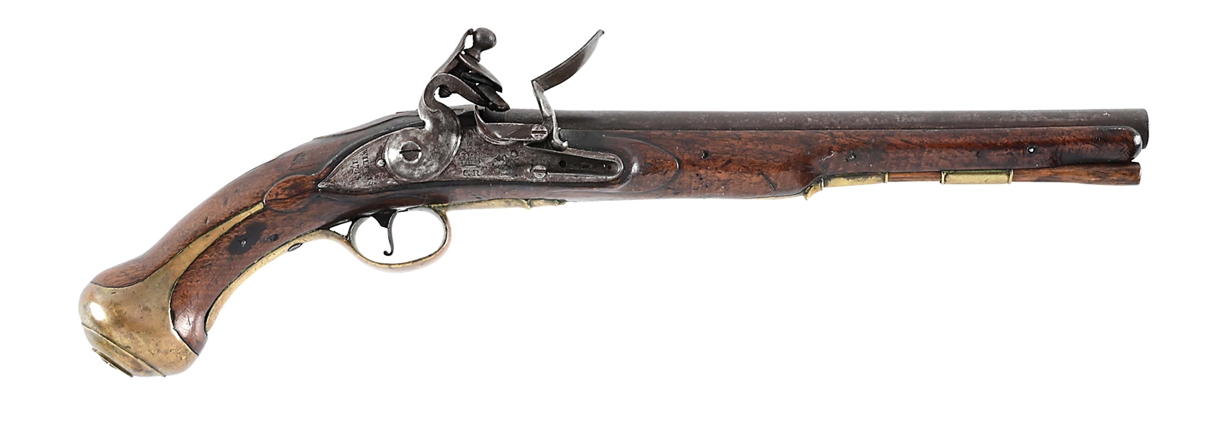 (A) RARE BRITISH PATTERN 1738 LAND SERVICE FLINTLOCK DRAGOON PISTOL BY WILLETS, DATED 1745.