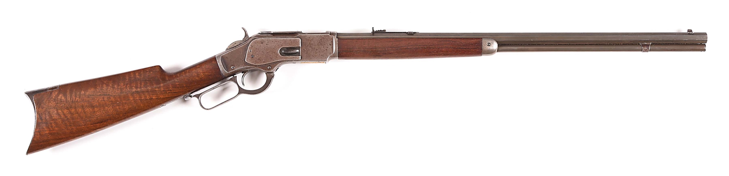 (A) BROWNING BROS. RETAILER MARKED WINCHESTER MODEL 1873 LEVER ACTION RIFLE.