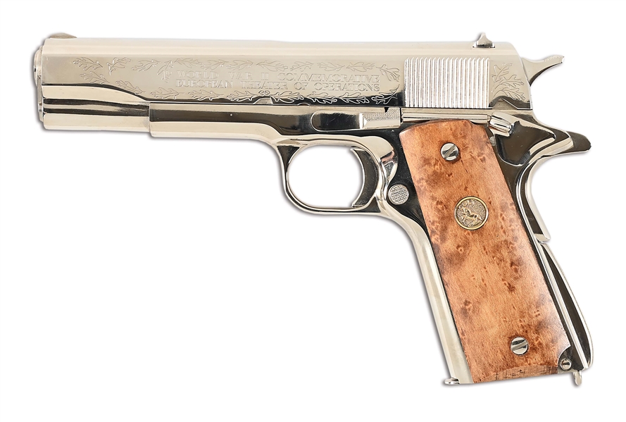 (C) COMMEMORATIVE COLT 1911 A1 WORLD WAR II EUROPEAN THEATRE OF OPERATIONS .45 ACP SEMI AUTOMATIC PISTOL