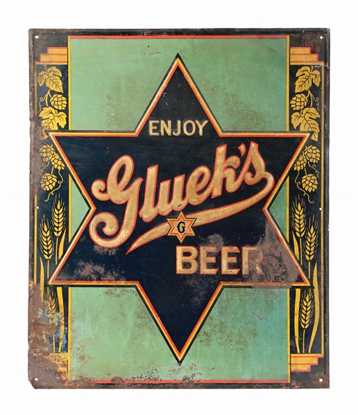 GLUEKS BEER TIN LITHOGRAPH SIGN