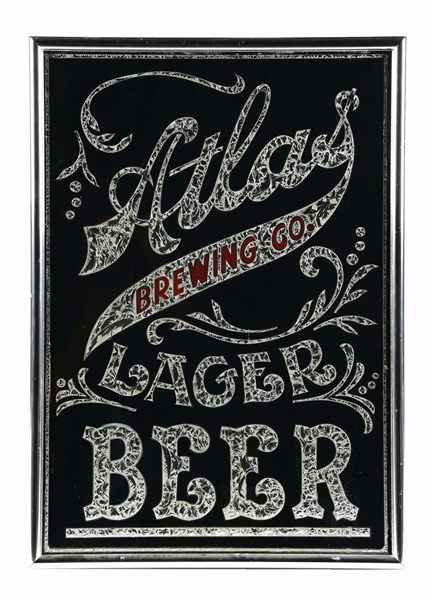 ATLAS BREWING CO. LAGER BEER REVERSE GLASS SIGN