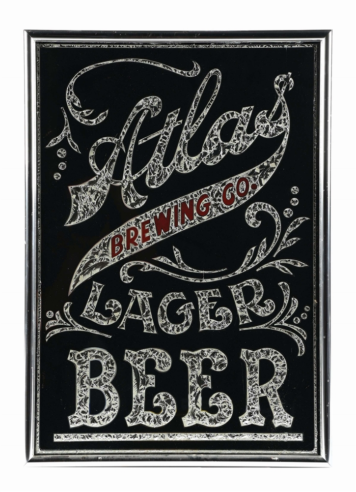 ATLAS BREWING CO. LAGER BEER REVERSE GLASS SIGN