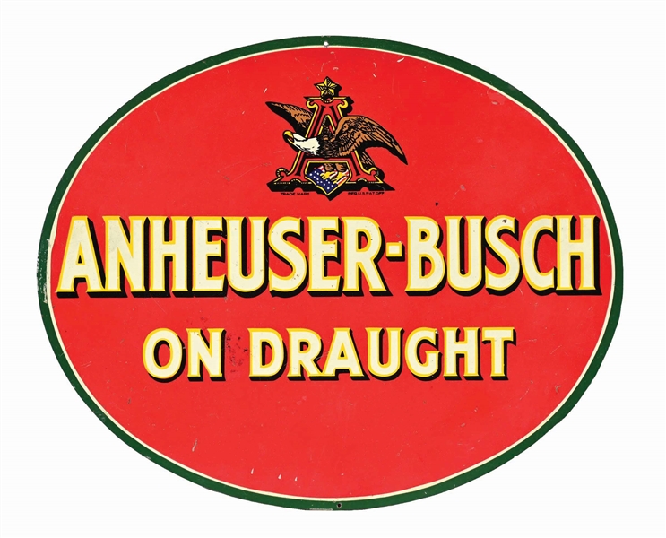 ANHEUSER-BUSCH ON DRAUGHT PAINTED METAL SIGN