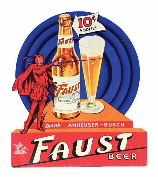 FAUST BEER 10¢ BOTTLE DIE-CUT CARDBOARD STAND-UP SIGN