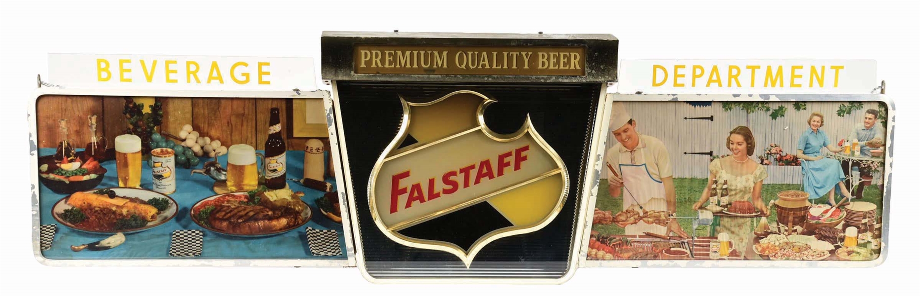 LARGE FALSTAFF BEER BEVERAGE DEPT. BARBEQUE LIGHT-UP SIGN