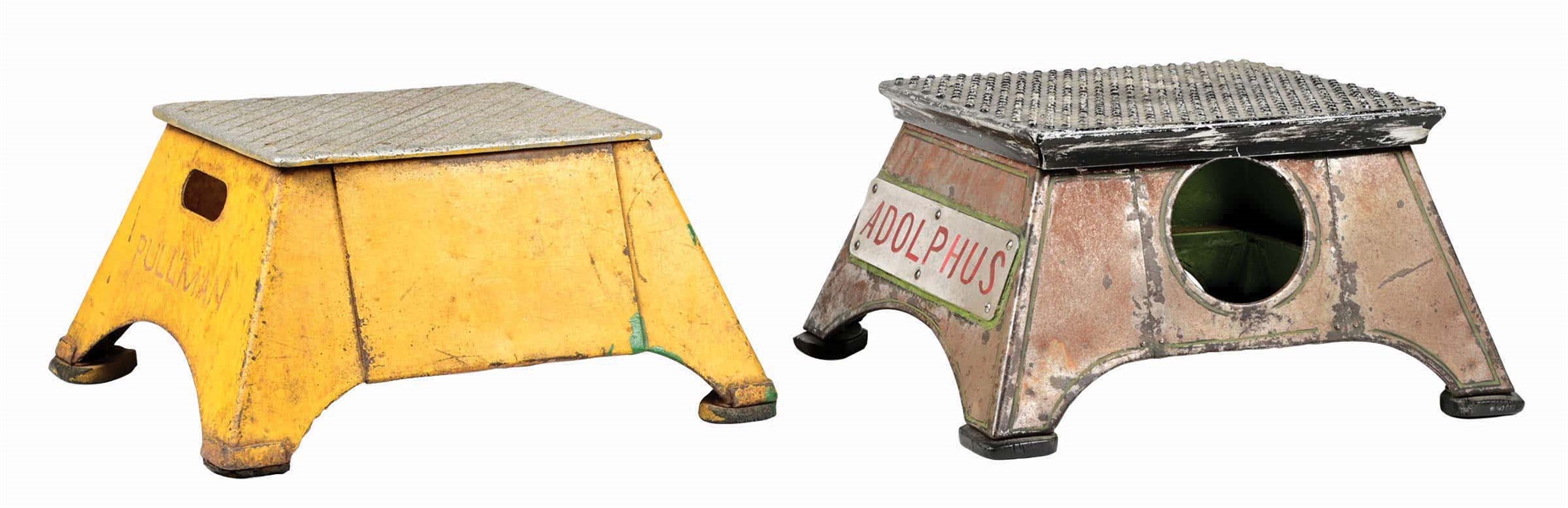 PAIR OF RAILROAD STEP STOOLS FROM THE "ADOLPHUS" TITLED TRAIN CAR