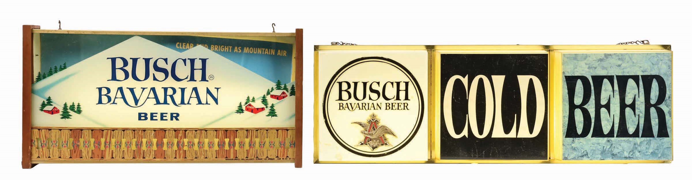 PAIR OF BUSCH BAVARIAN BEER GLASS & PLASTIC LIGHT-UP SIGNS