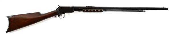 (C) WINCHESTER MODEL 1890, SLIDE ACTION TAKE DOWN RIFLE WITH A OCTAGON BARREL, IN 22 LONG RIFLE 