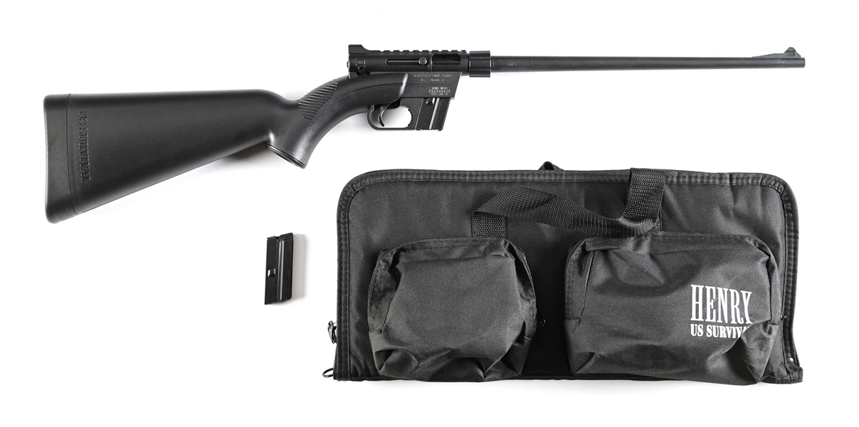 (M) HENRY MODEL H002B SEMI AUTOMATIC SURVIVAL RIFLE WITH ACCESSORIES.