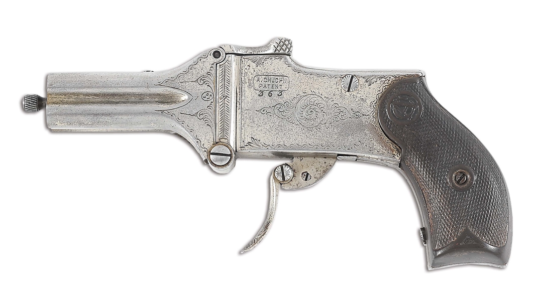 (A) RARE A. CHUCHU PATENT FOLDING PEPPERBOX PISTOL.