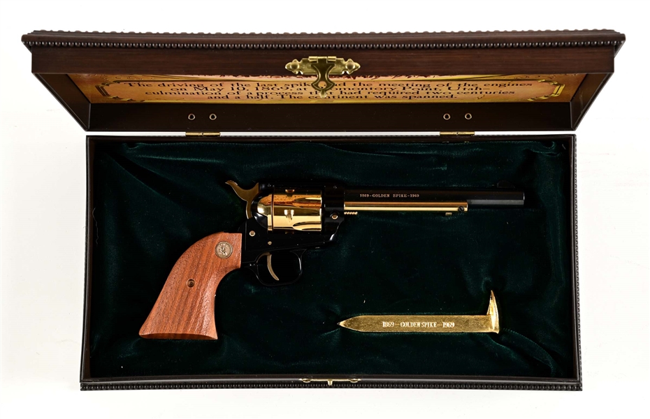 (C) COMMEMORATIVE COLT SINGLE ACTION FRONTIER SCOUT 1869-1969 GOLDEN SPIKE EDITION.