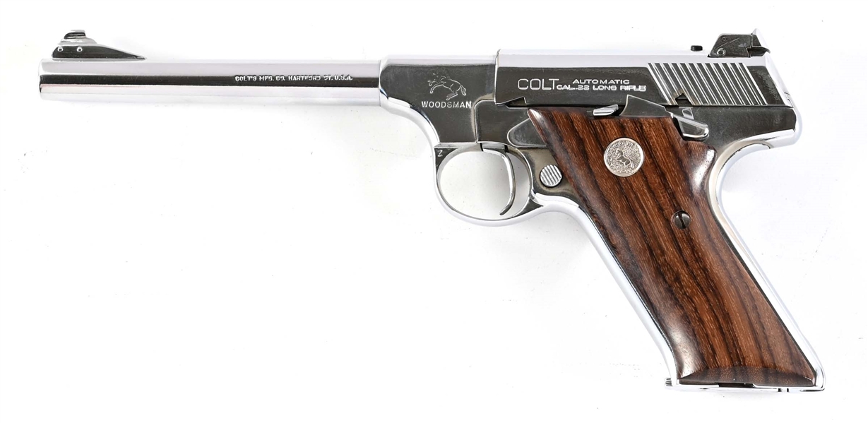 (C) CHROME PLATED COLT WOODSMAN SEMI AUTOMATIC TARGET PISTOL.