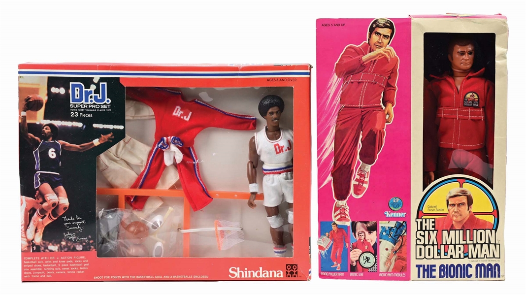 LOT OF 2: DR. J & 6 MILLION DOLLAR MAN ACTION FIGURES IN BOX 