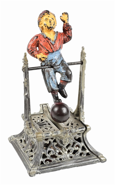 J. BARTON SMITH CO. BOY ON TRAPEZE CAST IRON MECHANICAL BANK