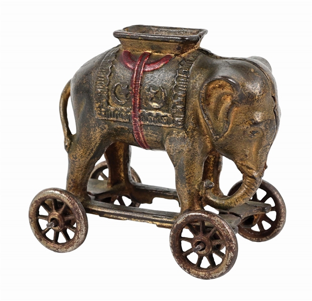 A. C. WILLIAMS ELEPHANT ON WHEELED BASE CAST IRON MECHANICAL BANK